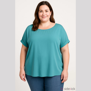 ZENANA Outfitters Circle Neck Rolled Sleeves Relaxed Fit Plus Women’s Size 3X